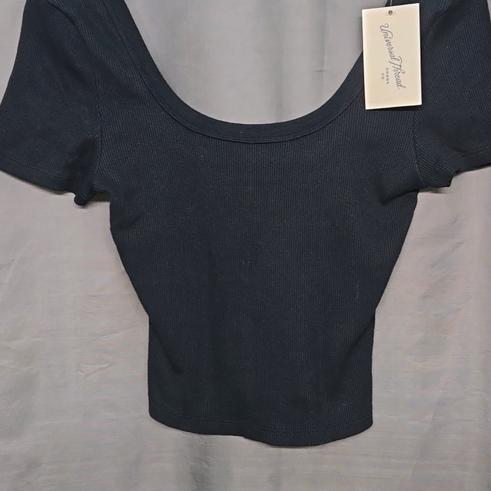 Black Ribbed Crop Short Sleeve Tee